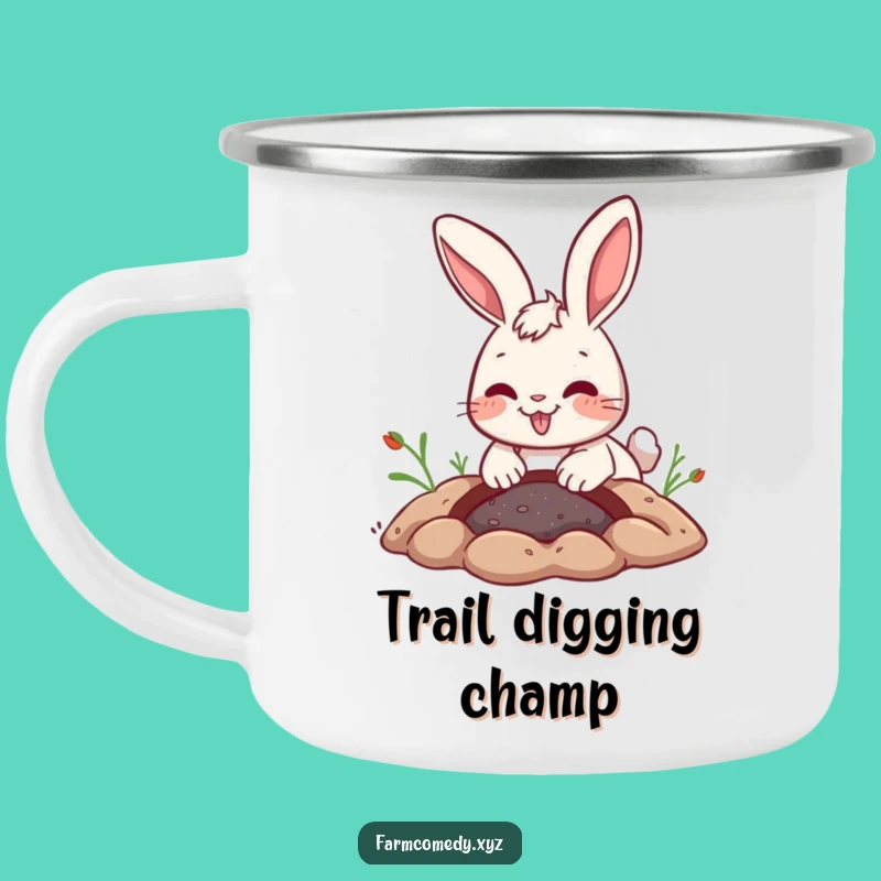 Funny Rabbit Digging Camping Mug: Joyful Bunny Outdoor Adventure Gift