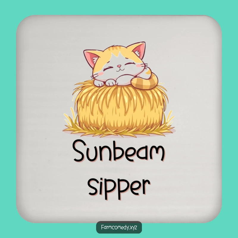 Funny Cat Sunbeam Nap Coaster: Cozy Feline Art Protector Gift
