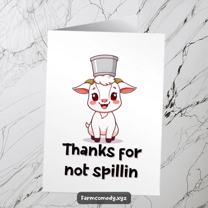 Funny Free Printable Thank You Card showcasing a goat with a bucket on its head, offering thankful amusement.