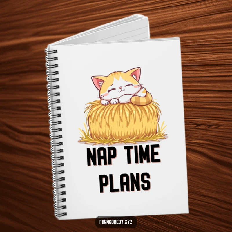 Funny Cat Sunbeam Nap Notebook: A happy cat naps in a sunbeam on a hay bale, perfect for journaling and funny notes.