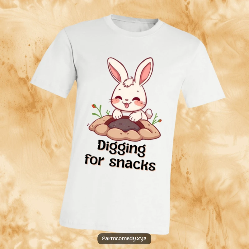 Funny Rabbit Digging T-Shirt: A playful rabbit digs a hole with a joyful expression, perfect for rabbit lovers and a funny tee.